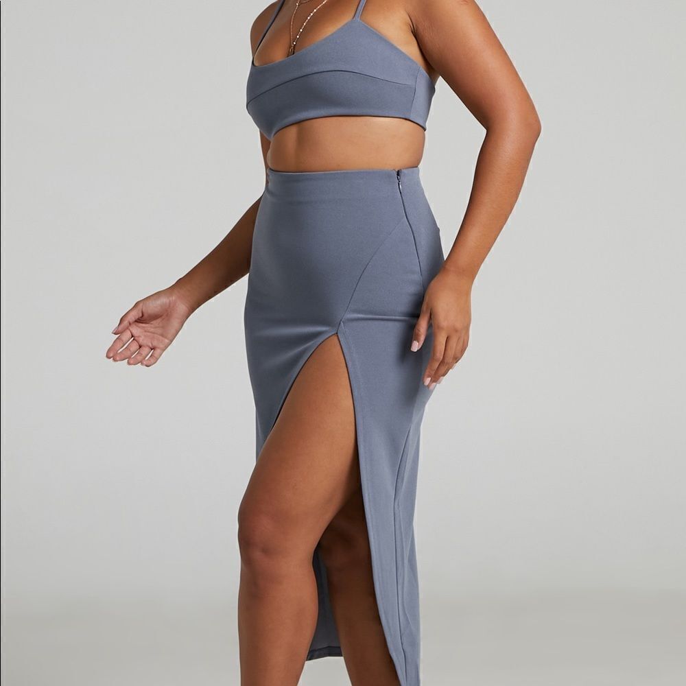 Showpo Grayson Steel Blue Crop Top & Skirt